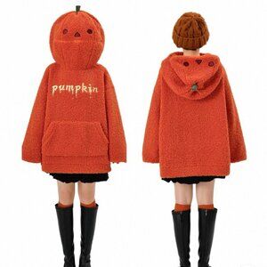 NWT Halloween Autumn Fall Pumpkin sherpa hoodie Unisex